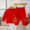 Roupa Vermelha para Celebração da Lua Cheia do Bebê Recém-nascido Bebê Cem Dias Produto de Algodão Verão Outono Novo Estilo Conjunto de Gola Alta para Bebê