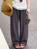 Pantalones anchos de lino gris para mujer, finos de verano, corte holgado, pantalones balloon casuales de algodón y lino para petite, pantalones cortos