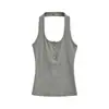 Top Halter Sexy Gola U com Botões de Concha Estilo Europeu e Americano, Nova Moda de Verão Versátil Slim-Fit Cor Sólida Top Garota Apimentada