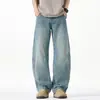 Jeans Rectos Lavados de Algodón Peinado Estilo Nuevo 2026 para Hombre, Pantalones Casuales Americanos Holgados Tipo Cimitara, Azules para Hombre en Stock