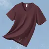 Camiseta de Manga Corta de Algodón Modal para Hombre con Cuello en V, Top de Seda Helada Fresco, Secado Rápido, Color Puro Blanco, Manga Media, Antibacteriano y Antiácaros