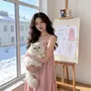 Vestido Largo Rosa de Tirantes Finos para Mujer, Nuevo Estilo de Verano, Vestido para Vacaciones en la Playa con Diseño de Cuello Halter, Vestido Único