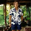 Camisa de manga curta masculina da marca europeia e americana trendy transfronteiriça, estampa floral casual, elasticidade em quatro direções, toque de alta qualidade, camisa masculina sem rugas