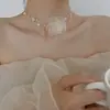 Colar Gargantilha de Pérolas Estilo Francês para Mulheres, Design de Nicho de Luxo Leve, Corrente para Clavícula em Formato de Coração, Corrente de Suéter de Alta Qualidade com um Toque Elegante