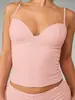 Camisola popular transfronteriza europea y americana de color liso con tirantes finos tipo espagueti, corta ajustada, sin espalda, top básico de chica popular