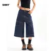 Calça Jeans Cropped Retrô Americana para Homens e Mulheres, Marca da Moda, Lavada, Sensação de Alto Padrão, Caimento Solto, Versátil, Shorts Jeans de Pernas Largas Casuais