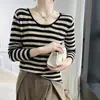 Suéter de lana a rayas con cuello redondo para mujer, corte slim, prenda interior, camisa básica a la moda estilo western, otoño e invierno, nuevo top chaleco