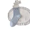 Meias Fofas Novas de Cachorrinho para Mulheres, Meias de Cano Médio, Meias de Algodão para Primavera e Outono, Meias Longas Modernas para Meninas com Renda de Laço de Desenho Animado