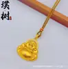 Tienda de Oro Mismo Estilo Arena Dorada Método Antiguo Incrustado de Diamantes Buda Maitreya Panzudo Collar Buda Sonriente Colgante Sólido para Hombres y Mujeres Colgante Estilo Pareja