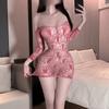 Lingerie Sexy Saia Curta Justa ao Corpo Feminina Macacão Jacquard com Fundo Vazado Pura Desejo Pijama Que Não Precisa Tirar Qqny Transparente