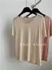 Camiseta de Manga Corta Regular para Mujer, Fibra de Cúpro, Fresca y Cómoda, Color Sólido, Delgado, Alta Elasticidad, Caída Suave, Camiseta Base de Verano 2025