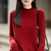 Suéter casual de lã cinza para mulheres com gola semi-alta, fio floral, caimento solto, top de tricô, novo estilo outono/inverno