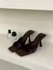 Primer Encuentro Jifa Retro Francés Gamuza Punta Cuadrada Tacón de Aguja Punta Abierta Mocasines Verano Ropa Exterior Versátil Sandalias de Tacón Alto