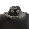 Set de Joyería Floral de Lujo Europeo y Americano, Collar Vintage con Borla y Piedra Redonda, Pendientes Cuadrados Geométricos de Gota de Agua para Mujer