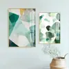 Pintura decorativa minimalista moderna para sala de estar de jovens Pintura suspensa fresca para restaurante nórdico Mural abstrato geométrico de planta verde para corredor
