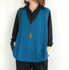 Chaleco de punto para mujer, fino, suelto, de talla grande, ahuecado, sin mangas, con cuello en V, estilo vintage, para otoño