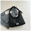 Bolsa tote plissada em estrela estilo coreano modelo novo 2026 bolsa de ombro com cordão de grande capacidade para aulas e deslocamento de estudantes bolsa de lona