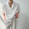 Camisa de Hielo Suelta Casual de Gama Alta con Cuello Cubano de Manga Corta para Hombre, Top Fresco y Moderno de Verano de Media Manga
