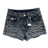 Shorts jeans plissado com tachas retrô para mulheres, verão plus size cintura baixa emagrecedor sexy colado ao corpo hot pants