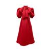 D235 Vestido de Festa Europeu e Americano Tamanho Plus Verão Novo Laço Celebridade Cor Pura Manga Curta Vestido de Exportação