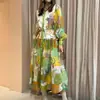Outono de 2026 Nova Roupa Feminina Comércio Transfronteiriço Europeu e Americano Comércio Exterior Casual Confortável Estampada Manga Longa Botões Vestido