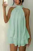 Vestido de color liso versátil, ajustado, de moda, sexy, sin espalda, cuello halter, con cinturón, para vacaciones transfronterizas europeas y americanas
