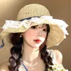 Chapéu de pescador com laço de palha e renda feminino estilo férias de verão na praia fotografia aba larga proteção solar chapéu de sol de praia