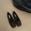 Viento Suave de Noche Zapatos Planos de Piel con Boca Baja para Mujer Otoño/Invierno 2024 Mocasines Cuadrados Suaves con Lazo