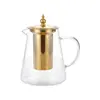 Tetera de vidrio dorada con cuerpo de vidrio transparente de borosilicato alto y filtro de acero inoxidable, adecuada para preparar tés florales en la oficina