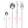 Juego Principal de Cubiertos Portugueses de Acero Inoxidable Transfronterizos, Tenedor y Cuchara, Juego de Cuatro Piezas, Cuchillo para Bistec, Tenedor y Cuchara con Spray Dorado, Cucharilla de Té