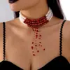 Collar de Gota de Sangre Estilo Gótico Transfronterizo Europeo y Americano Halloween Retro Nicho Estilo Oscuro Collar con Borla de Cristal de Gota de Sangre para Mujer