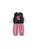 Conjunto de Tres Piezas Ropa para Niños Pequeños You Bao Camiseta Interior con Volantes Chaleco de Lana de Conejito Pequeño Pantalones Deportivos Casuales Conjunto para Niñas