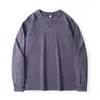 Novo produto de outono para homens plus size, camiseta de algodão puro com gola redonda e mangas compridas, corte solto, top moderno vintage lavado e desgastado para homens