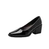 Versão em Couro~Sapatos Vintage Quadrados de Salto Alto em Couro Envernizado Estilo Francês para Mulheres, de Calçar, Simples e Confortáveis, Adequados para o Dia a Dia, Elegantes Sapatos de Salto