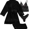 Conjunto de Pijama Feminino de Renda Sexy para Casa Conjunto de Quatro Peças