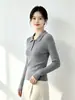Polo de Seis Lanas con Textura de Nicho y Cuello Polo, Nuevo Tejido de Punto con Diseño de Media Tapeta, Versátil Top de Manga Larga para el Trabajo para Mujer