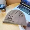 Gorro de punto con estampado floral gris estilo ins de blogger coreana para mujer, gorro de lana cálido de invierno para circunferencia de cabeza grande