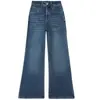 Jeans retro azul de cintura alta elástico forrado com fleece, espessado, para mulheres, novo estilo outono/inverno 2026, modelador e quente, flare