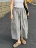 Pantalones Casuales Grises de Pierna Ancha de Secado Rápido para Mujer, Estilo Verano Delgado, Tallas Grandes, Corte Holgado, Adelgazantes, Petite, Pantalones Cropped de Abuela