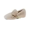 Zapatos peludos estilo francés para mujer, nuevo modelo de invierno 2026, mocasines Mary Jane de felpa sin cordones, zapatos de algodón