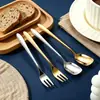 Talheres de Aço Inoxidável 304 Estilo Coreano, Garfo para Bife Estilo Ocidental, Colher de Sobremesa, Garfo e Colher para Uso em Hotel e Casa, Alto Valor Estético para Uso Doméstico