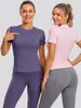 Juyitang Ropa de Yoga de Verano Adelgazante Tops Deportivos para Correr y Fitness Conjunto de Dos Piezas de Color Sólido con Mangas Cortas para Mujer