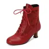Botas de otoño e invierno para mujer con cordones y tacón medio, talla grande, botines de punta redonda, comercio exterior transfronterizo 7731