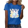 Ropa de Mujer Europea y Americana Otoño Nuevo Estilo Wish Aliexpress Estampado de Conejito de Pascua Moda Casual Camiseta de Manga Corta Rosa