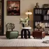 Banqueta Doméstica com Rodízios, Banqueta Giratória com Encosto Estilo Vintage, Banqueta com Rodízios para Sala de Estar, Banqueta Baixa de Luxo Leve com Rodízios, Banqueta para Trocar Sapatos