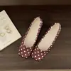 Primeiro Encontro com os Sapatos de Salto Baixo Brancos com Bolinhas Pretas Estilo Francês para Mulheres, Novo Modelo para o Início da Primavera de 2026, Bico Quadrado Prateado