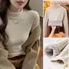 Camiseta de Invierno Gruesa Cálida de Manga Larga con Cuello Medio Alto y Forro Polar para Mujer, Camiseta Base para Vestir Capas, Top Versátil Simple de Alta Gama