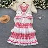 Vestido Estampado Estilo Palacio Retro para Mujer Otoño 2026 Cuello en V Cintura Entallada Vestido Largo Falda Acampanada Elegante