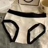Calcinha feminina estilo japonês de cintura média, cor nude, textura modal, rayon, cor contrastante, macia, simples, estilo esportivo, feminina