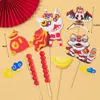 Topo de Bolo Dança do Leão Decoração Estilo Chinês Tendência Festa de 1º Aniversário do Bebê Festa de Mês Completo Inserção para Mesa de Sobremesas